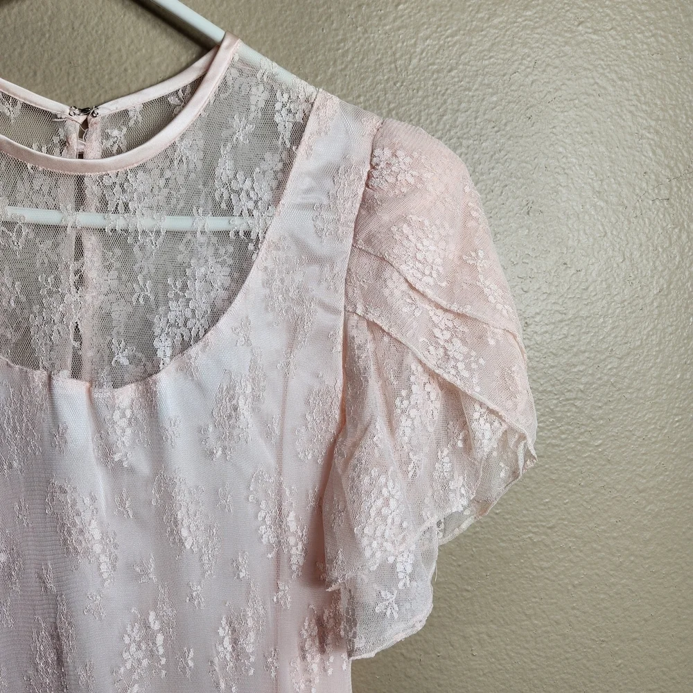 Susan Roselli for Vijack Womens |VTG 13/14| VTG 80s Pastel Pink Lace Midi Dress - Picture 5 of 10